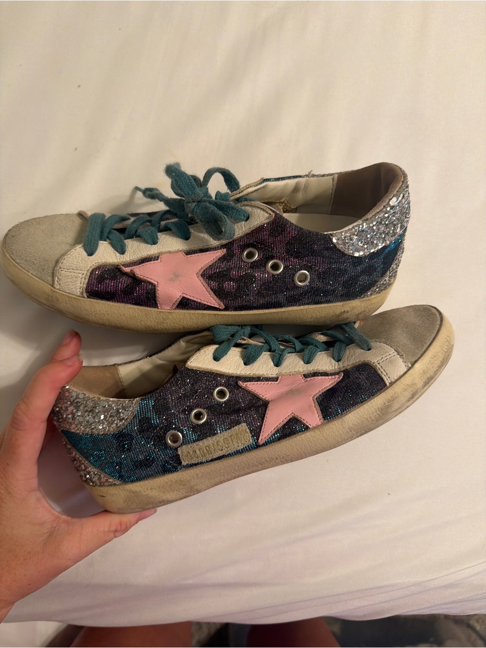 Golden Goose Multicolor Glitter Star Low-Top Sneakers with Pink Star size 36